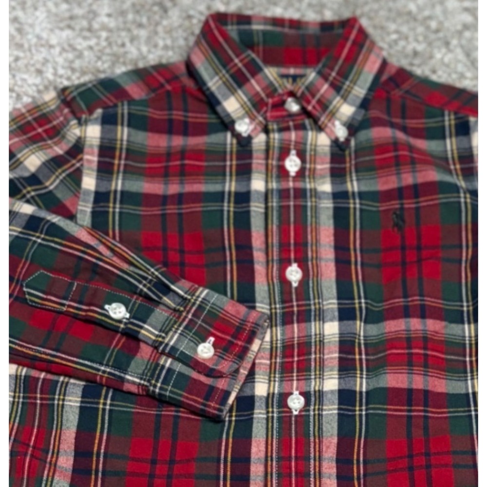 Polo Ralph Lauren Plaid Button Down Shirt Toddler Boy 3 3T Red Green Holiday